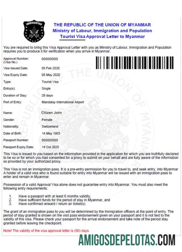 Visto MIANMAR E modelo